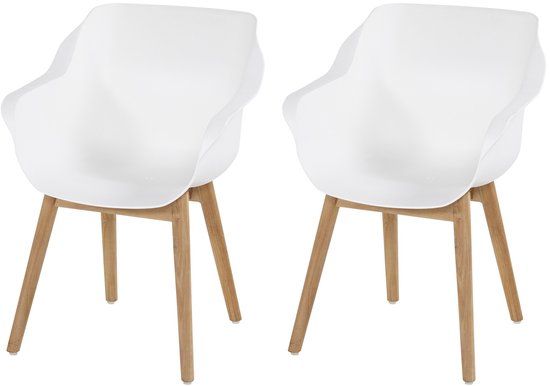 Hartman Sophie Armchair Garden Chair with Armrest - White - Set of 2 - Teak Frame