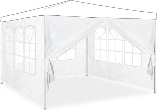 Merkloos Relaxdays zijwand partytent - set van 4 - 2x3 m - met raam en rits - waterdicht - PVC - PE - wit