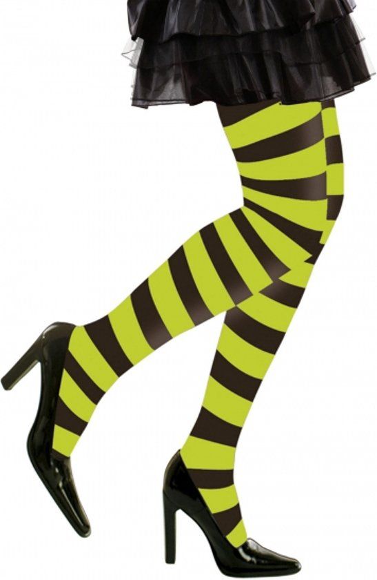 Panda - Gestreepte panty groen/zwart neon XL
