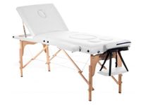 QUIRUMED Massagestoel voor zwangerschap, opvouwbaar, 194 x 70 cm, wit, hout, kunstleer, buikgat, gezichtsgat, afneembare kop, tot 150 kg