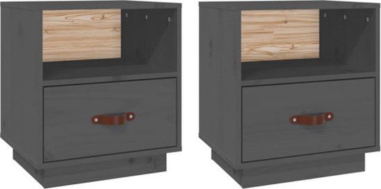 vidaXL Nachtkastjes - Set van 2 - 40x34x45 cm - Massief Grenenhout - Grijs