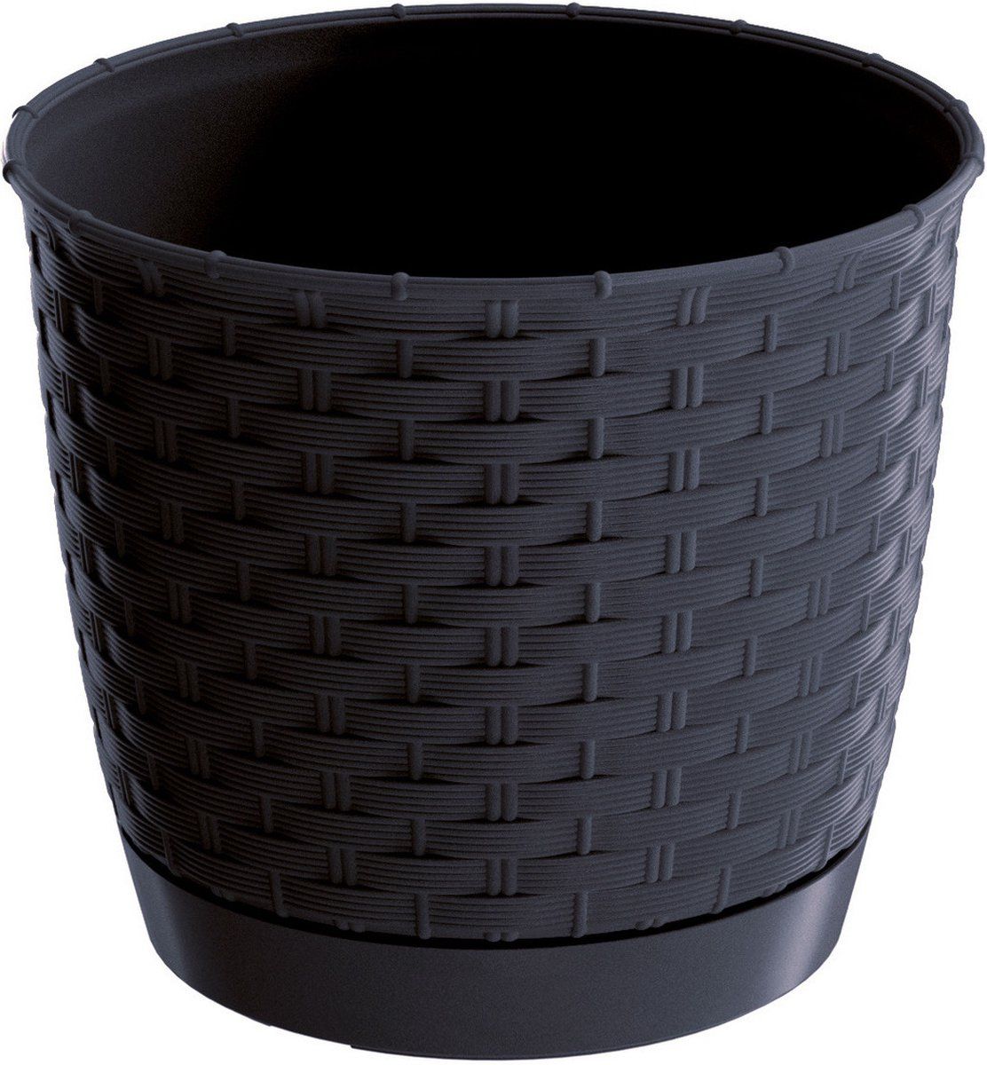 Prosperplast Ronde gevlochten plantenpot/bloempot kunststof dia 16.5 cm antraciet grijs