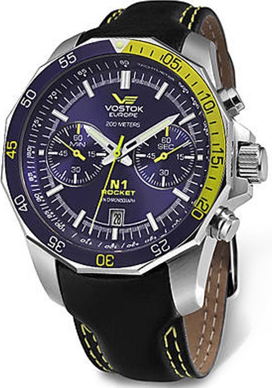 Vostok Europe 6S21-2255253 horloge heren - zwart en geel - edelstaal