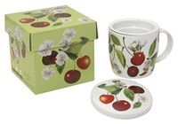 Excelsa Grey Fine Bone China mokken & Co. Theemok met filter en deksel 3 maten, meer/kersen/bessen, 12 x 12 x 10 cm