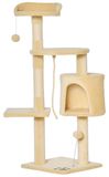 Poteau griffoir chat 114 cm - Plateformes - Nichoir - Jouets - Beige