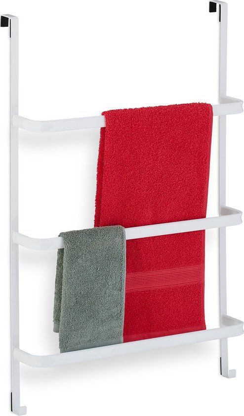 Relaxdays Handdoekrek voor de Deur - 3 Stangen - Wit - Zonder Boren