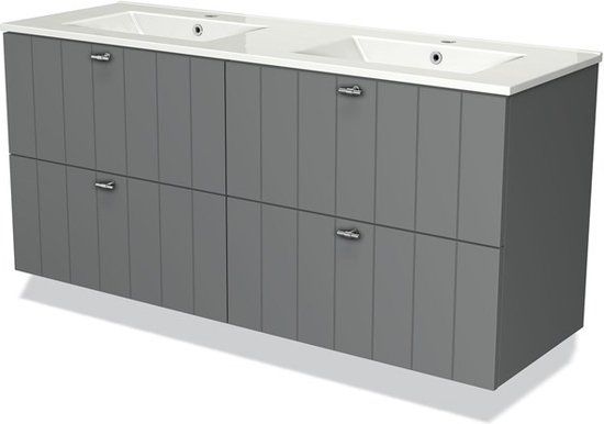 Maxaro Modulo Badkamermeubel 140 cm Middengrijs Lamel Keramiek 4 lades