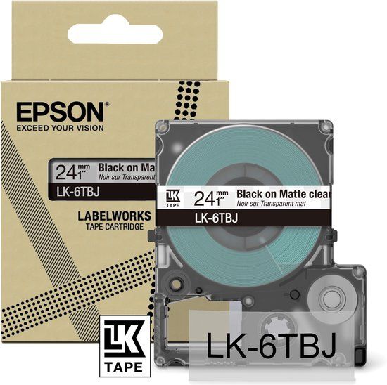 Epson LK-6TBJ Zwart, Transparant 24mm Universeel Labeltape