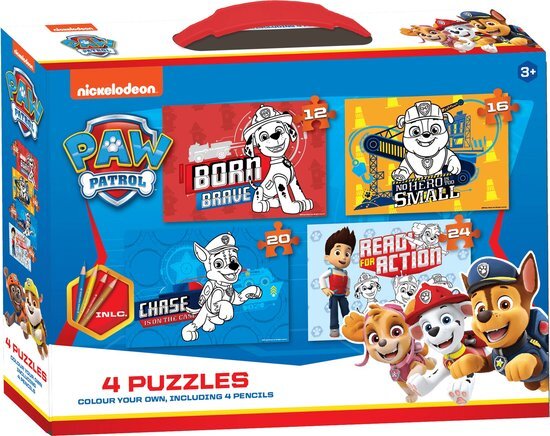 Spin Master Paw Patrol Kleur je eigen 4 verschillende Legpuzzels in koffer 20x28cm