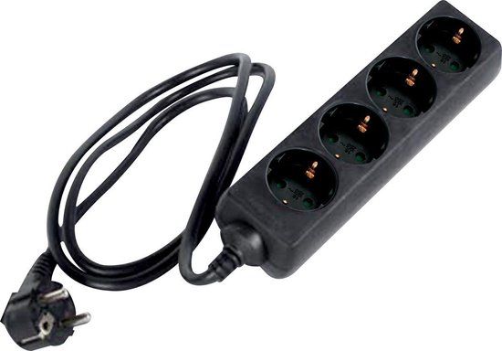 Perel Stekkerdoos - 4 stopcontacten - 1.5m kabel - Zwart