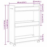 vidaXL Kast met wielen Zwart eiken 60 x 22 x 79 cm