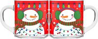 Sandy Kerst mokken/bekers - 2 stuks - glas - 300 ml - sneeuwpop - 11 cm