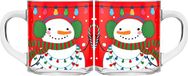 Sandy Kerst mokken/bekers - 2 stuks - glas - 300 ml - sneeuwpop - 11 cm