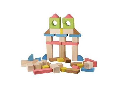JEUJURA Bouwstenen – 50 delen van beuken – bouwspellen vanaf 18 maanden – educatief en creatief spel ter ontwikkeling van verbeelding en evenwicht – gemaakt in Frankrijk – 8253