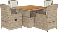 vidaXL 5-delige Tuinset met kussens, beige, polyrotan