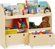 Merkloos / Sans marque Relaxdays speelgoedkast - op wielen - opbergkast speelgoed - lichtbruin - 88 x 108 x 29 cm