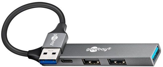 Goobay USB hub (USB-A) | 3x USB-A + 1x USB-C | USB2.0/3.0 | aluminium | 0,10 meter