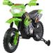 Moto électrique enfant 3 ans+, cross avec roulettes stabilisatrices, batterie 6V, vitesse 2,5 km/h, dimensions 102x53x66 cm, couleur verte