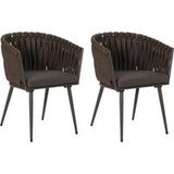 HWC-N38 Set van 2 aluminium eetkamerstoelen met Olefin rope weave touw en donkergrijs kussen