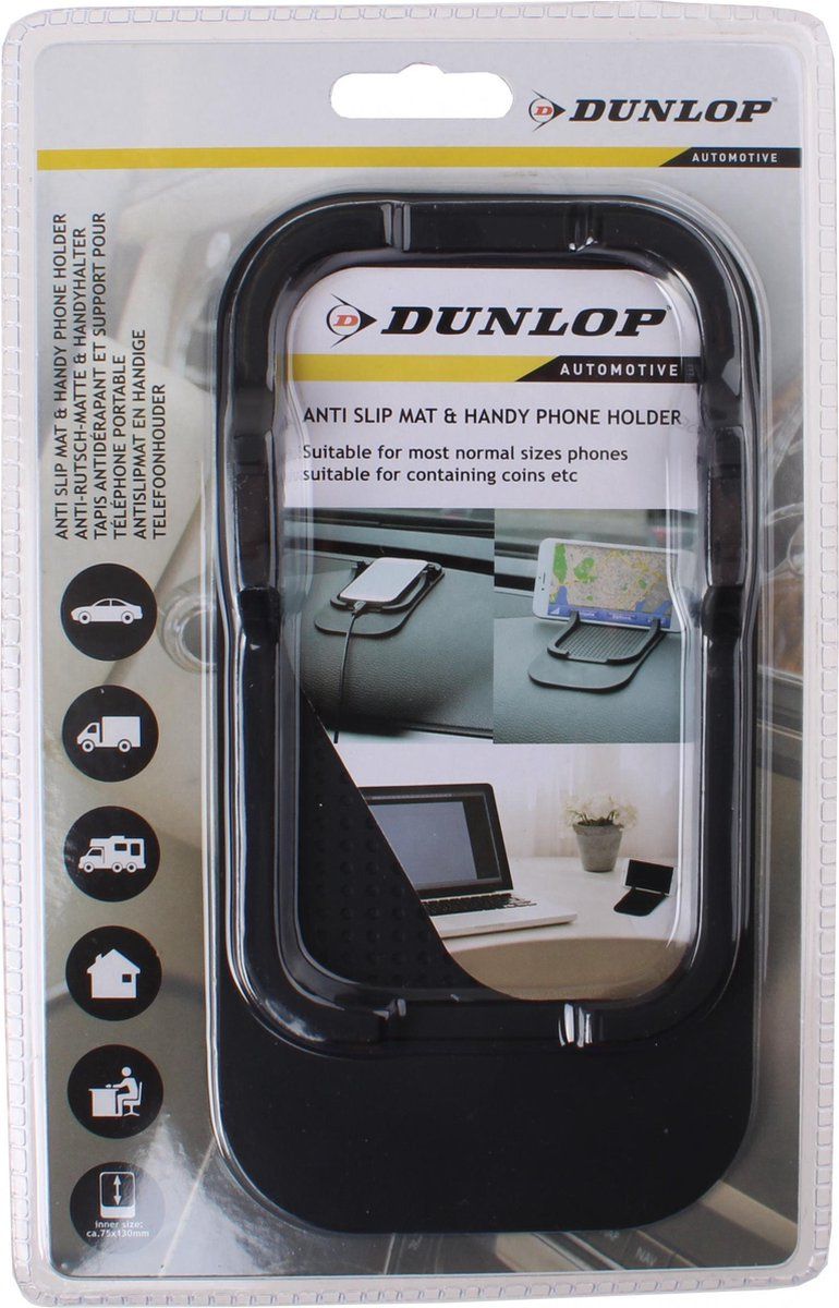 Dunlop Anti slip mat telefoonhouder - Zwart - Rubber