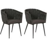 HWC-N38 Set van 2 aluminium eetkamerstoelen met Olefin rope weave Touw en donkergrijs kussen, antraciet