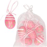 Koopman International Oeufs de Pâques décoratifs à suspendre - 6x - paillettes roses - polystyrène expansé - 6 cm