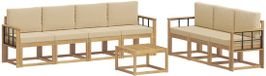 vidaXL Acacia Hout Bank Loungeset Blanc et Beige 4 Places Sans Coussins