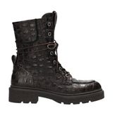 Shabbies Amsterdam chunky leren veterboots met profielzool en dierenprint - donkerbruin