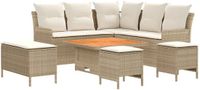 vidaXL Hoekbank met hocker loungeset 6 zitplekken polyrattan beige en crèmekleurig