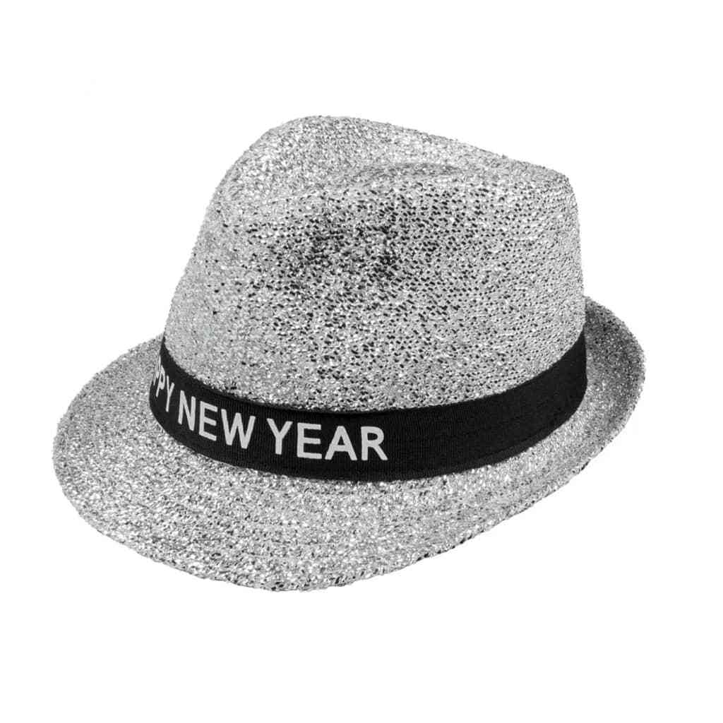 Boland hoed Sparkling Happy New Year unisex zilver one size