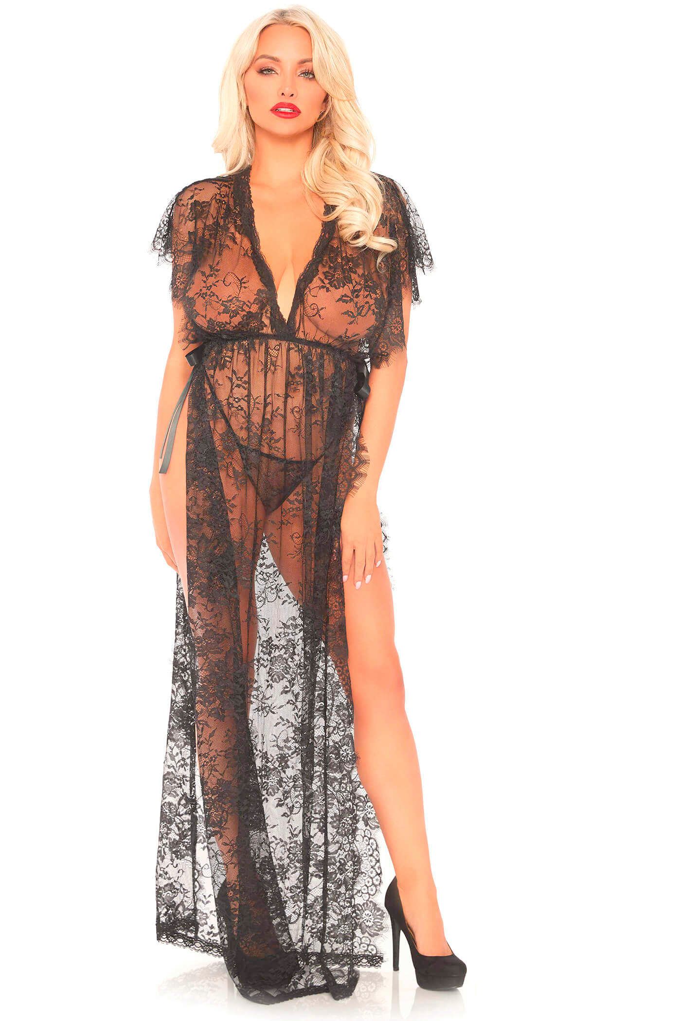 Leg Avenue Kaftan + G-string - Black - Polyamide - 0714718541891