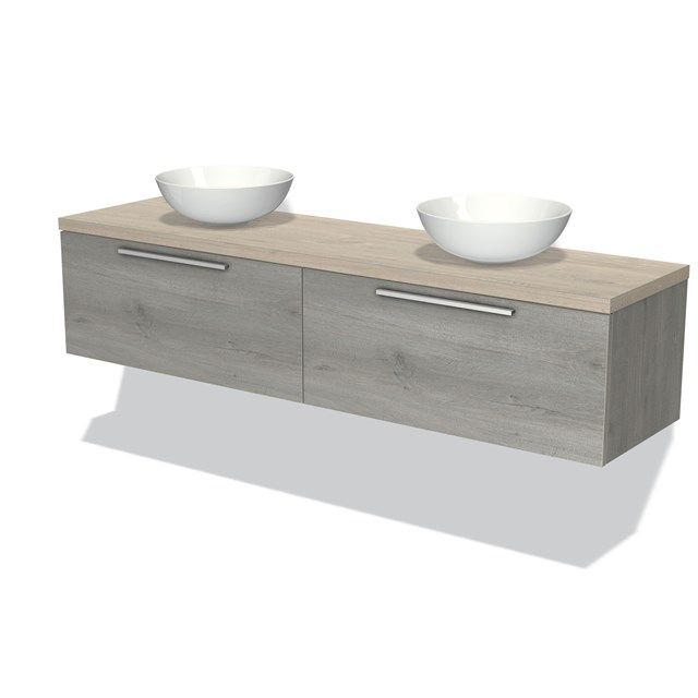 Maxaro Badkamermeubel Modulo Plato 180cm Grijs Eiken 2 Lades