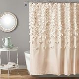 Lush Decor Lucia douchegordijn - stof, ruches, bloemen, getextureerd vintage chic, boerderijstijl ontwerp, 182,9 x 182,9 cm, ivoor