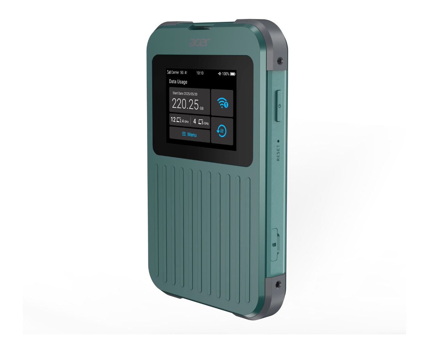 Acer Connect M4E - 5G Portable Router - Wi-Fi 6 - Dual-band - Nano SIM + eSIM - 1GB RAM - MediaTek MT8791 - 8000mAh Battery - IP68 - Touchscreen