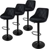 ML-Design Set van 4 barkrukken zwart fluweel met rugleuning en voetensteun, in hoogte verstelbaar 62-82cm