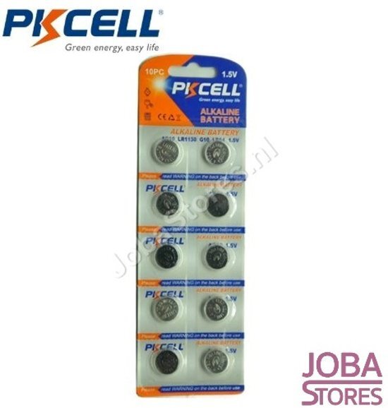 JobaStoresÂ® Knoopcel batterijen AG10 1.5V PKCELL 10 stuks LR1130 G10 LR54