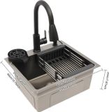 StarTech Keukenwastafel - Enkele kom met 360° uitschuifbare kraan - Afmetingen 45x40 cm - Straal/douche - Roestvrij staal 201, nano-coating - Zeepdispenser van 300 ml & bekerrek voor ≤100 mm - Zwart