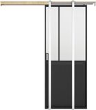 Vente-unique Schuifdeur werkplaatsstijl met schuifsysteem - Zwart en mat gehard glas - H205 x B83 cm - ARTISTO II