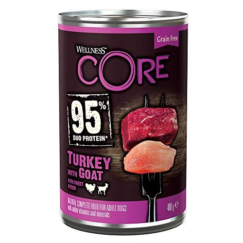 Wellness Core 95, hondenvoer nat gegrild, hoog vleesgehalte, 6 x 400 g, Pute & geiten.