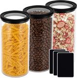 Merkloos Relaxdays Voorraadglazen - 3 stuks - 1200 ml - transparant en zwart - glas