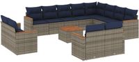 vidaXL 13-delige tuinbankset met kussens, grijs, polyrotan