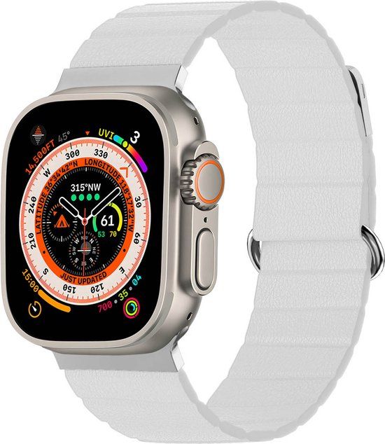 iMoshion Apple Watch Bandje - Magnetisch Leder - Wit - 42/44/45/49mm