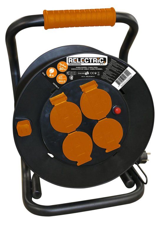 Relectric Pro Kabelhaspel - 40m - 4 stopcontacten - Randaarde - IP44