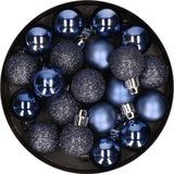 Cosy & Trendy mini kerstballen - 60x st - donkerblauw - 3 cm - kunststof