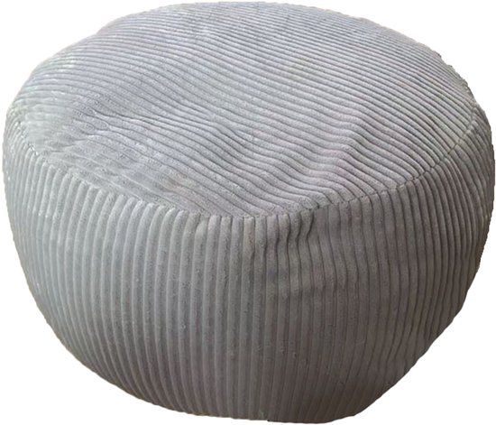 Merkloos Relaxdays Poef - Ribstof - Lichtgrijs - ⌀ 35 cm