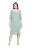 gs1 Ulla Popken Dames Nachthemd, Streepranden, 3/4-Arm Nightgown, Salie, 42, groen (salie), 42