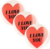 Bellatio Decorations Cadeausticker Cadeausticker - 4x - rond - I Love You hart - 9 cm - transparant - sticker