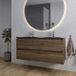 Saniclass Chaci Badkamermeubelset - 120x46x55cm - keramische wastafel zwart - 2 wasbakken - 2 kraangaten - 2 lades - ronde spiegel met verlichting - noten (hout)