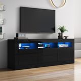 Kein Marken-/Fanartikel Meuble TV laqué 160x35x60 cm avec LED, 3 compartiments, 2 portes, 2 tiroirs, contrôle via application, compatible 70 pouces
