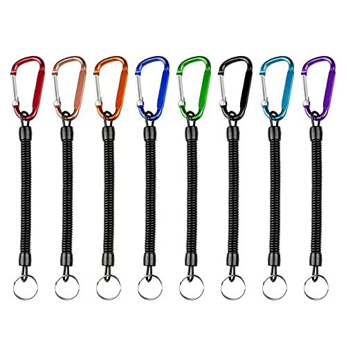 Lahviuu Spiraal sleutelketting, 8 stuks sleutelkoorden met karabijnhaak, sleutelringen met ketting, spiraalvormige sleutelhanger met spiraalkabel koord, sleutelhouder voor sleutels heren dames en kinderen